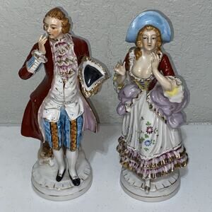 VTG Victorian Couple Courting Dance Ceramic Figurines Made In Occupied Japan 11”